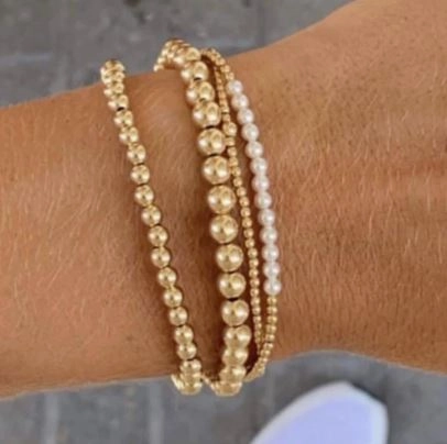 E Newton Gold Bliss 2mm Bead Bracelet - Pearl