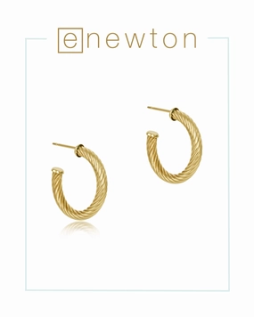 E Newton Round Gold Post Hoop 4mm - Textured Twist