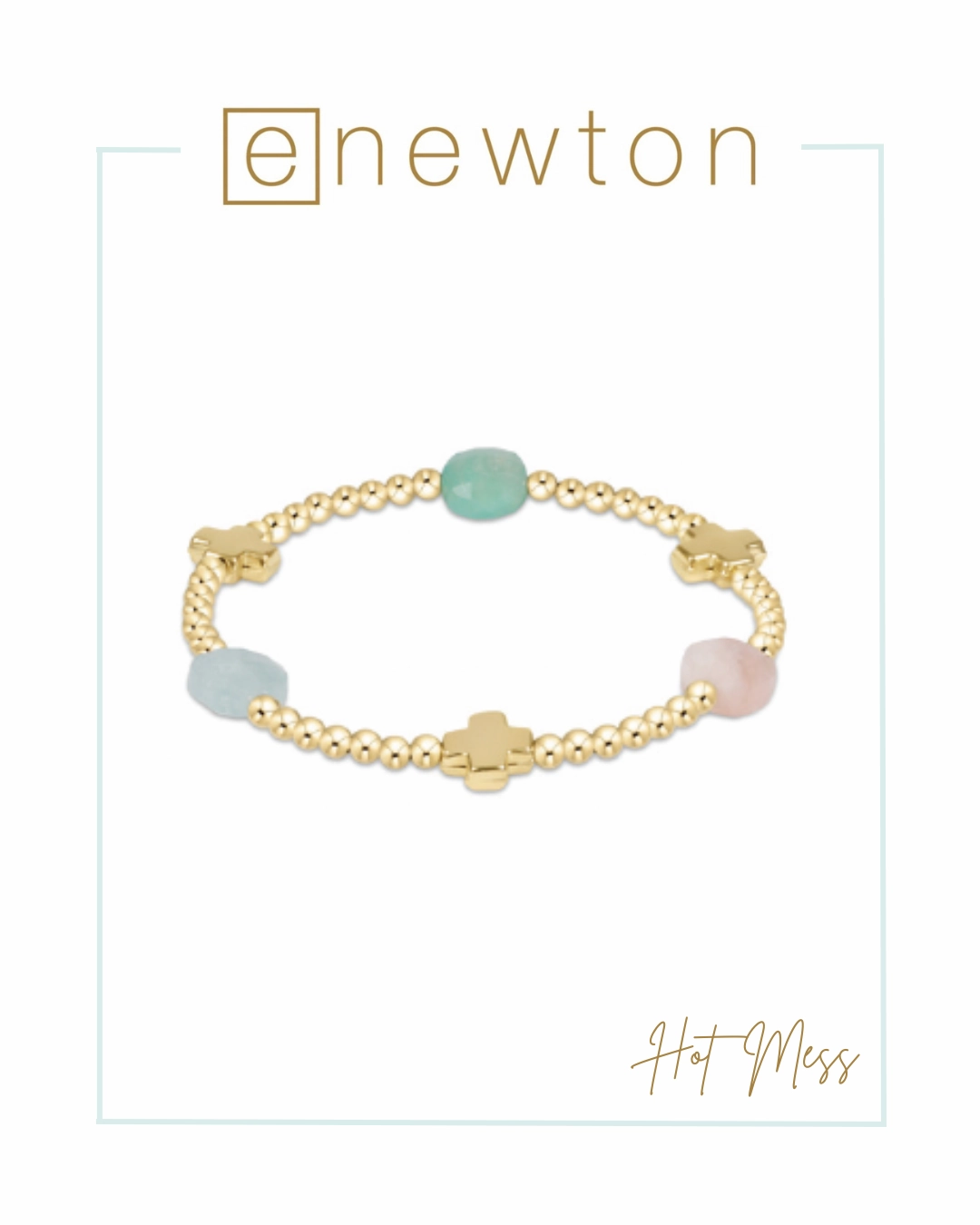 E Newton Signature Cross Admire Gold Pattern 3mm Bead Bracelet