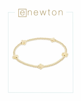 E Newton Signature Cross Small Gold Pattern 2mm Bead Bracelet - Gold