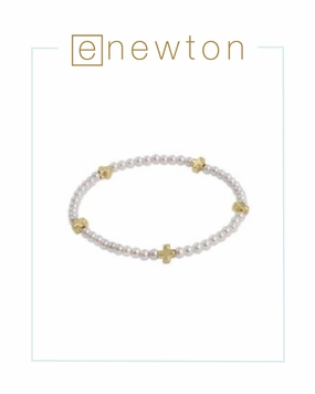 E Newton Signature Cross Small Pearl Pattern 3mm Bead Bracelet