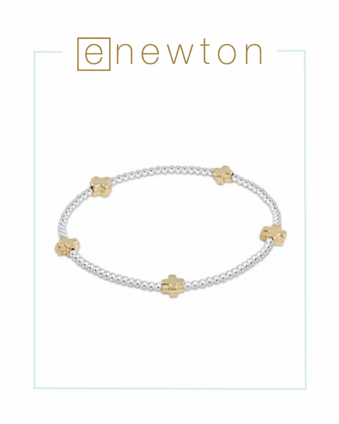 E Newton Signature Cross Small Sterling Mixed Metal Pattern 2mm Bead Bracelet - Gold