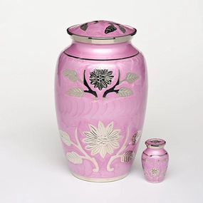 Floral Symphony Brass Urn in Lilac with Hand Carved Flower Art
