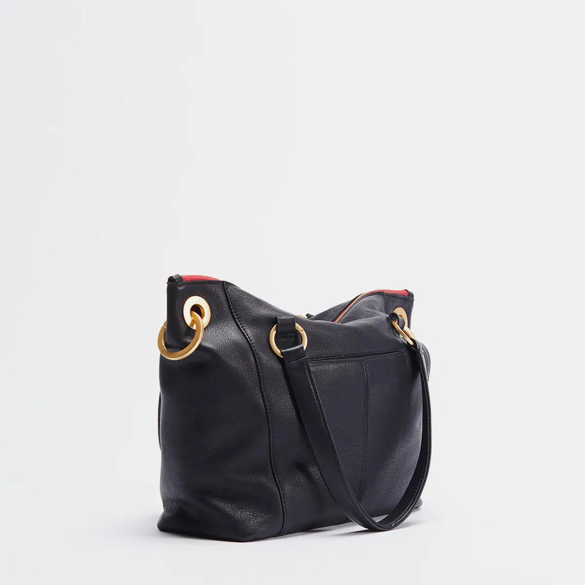 Hammitt Daniel Med Leather Satchel Bag Black/Brushed Gold Red Zip