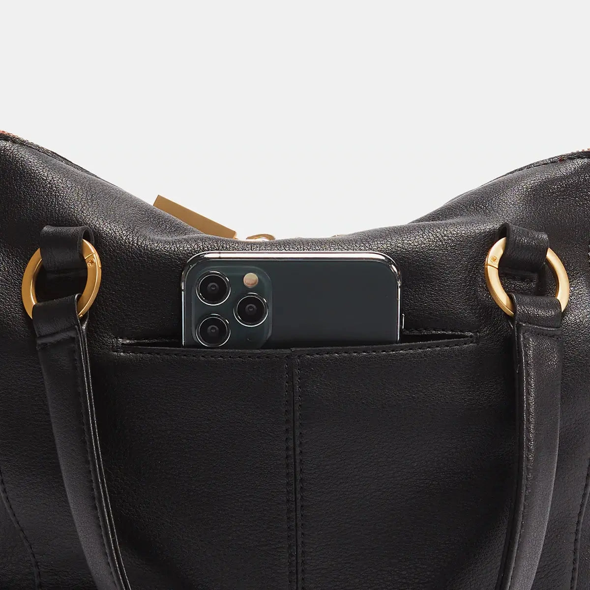 Hammitt Daniel Med Leather Satchel Bag Black/Brushed Gold Red Zip