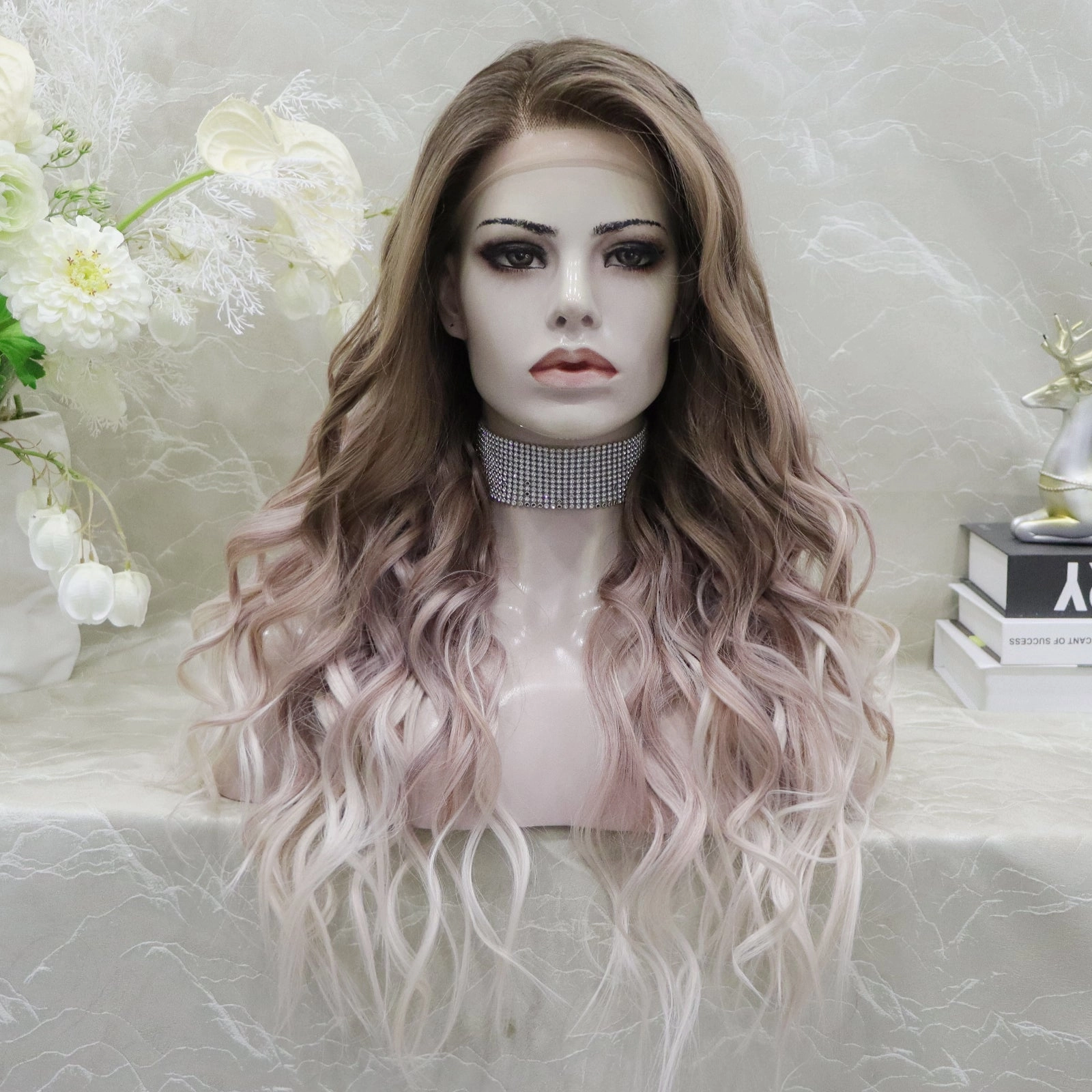 IMstyle Amelia glueless Apricot color with wavy style 13*4 free parting with adjustable bands