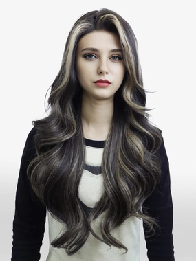 IMstyle Chrissy Tea Black with Highlight 28inches layer Cut Free part Lace Front Wig Daily-F100-2450