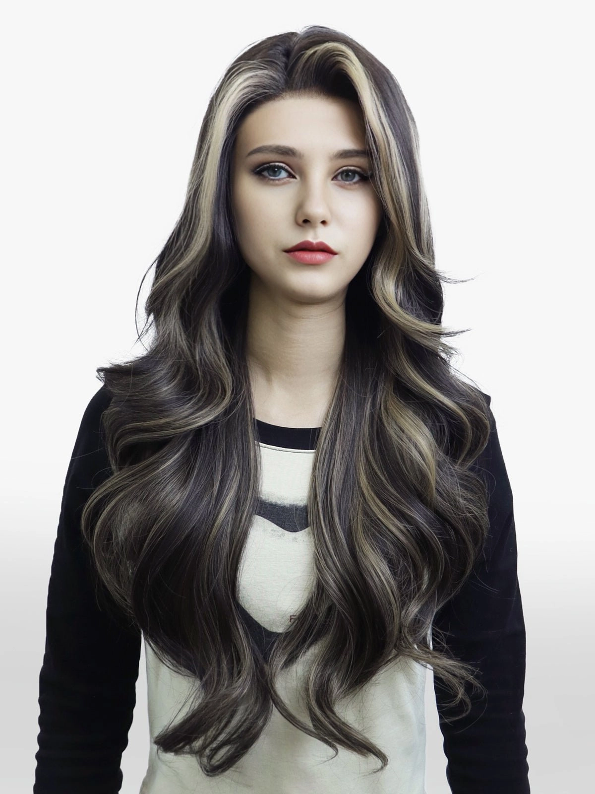 IMstyle Chrissy Tea Black with Highlight 28inches layer Cut Free part Lace Front Wig Daily-F100-2450 (SharaCollection)