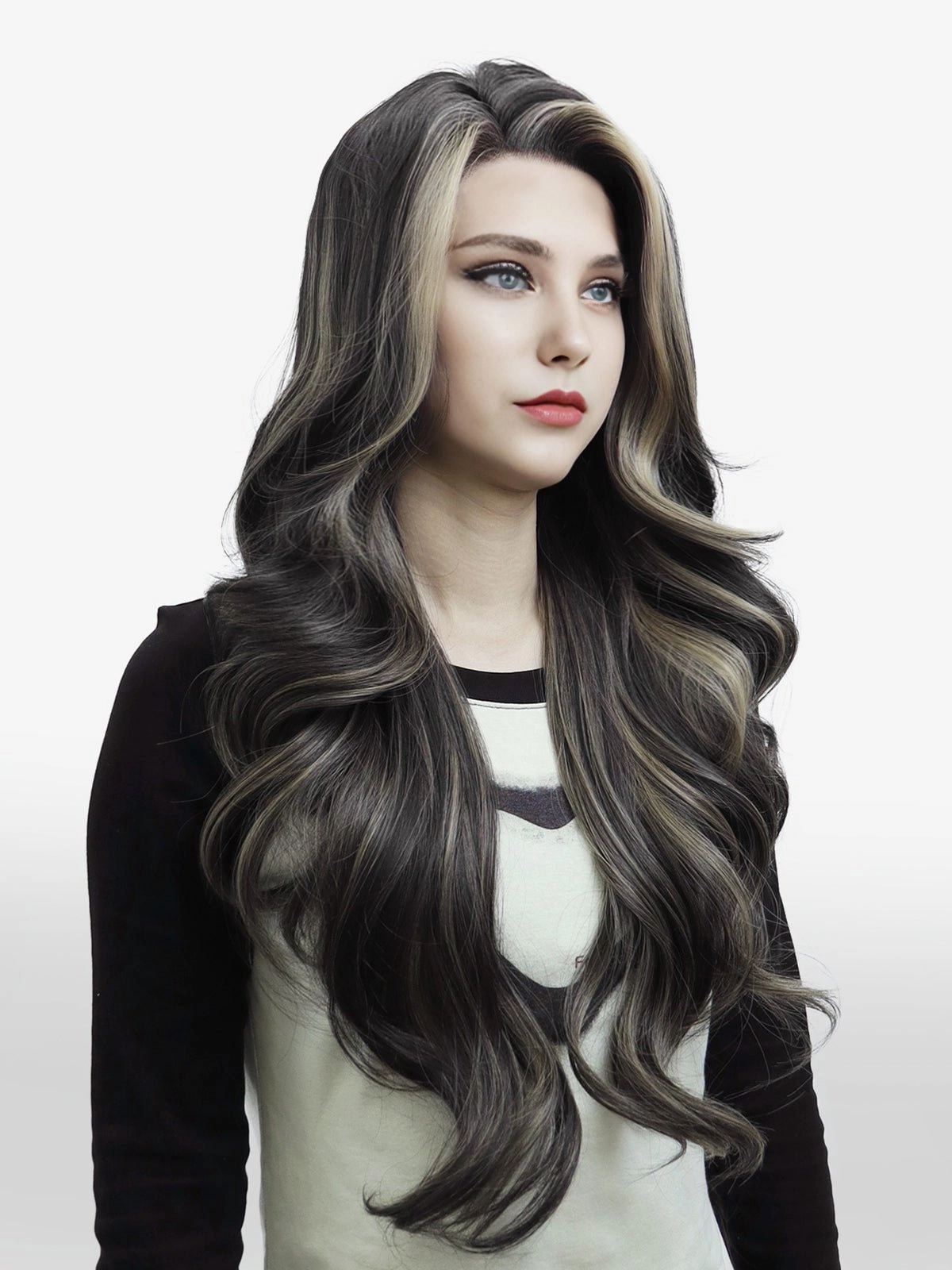 IMstyle Chrissy Tea Black with Highlight 28inches layer Cut Free part Lace Front Wig Daily-F100-2450 (SharaCollection)