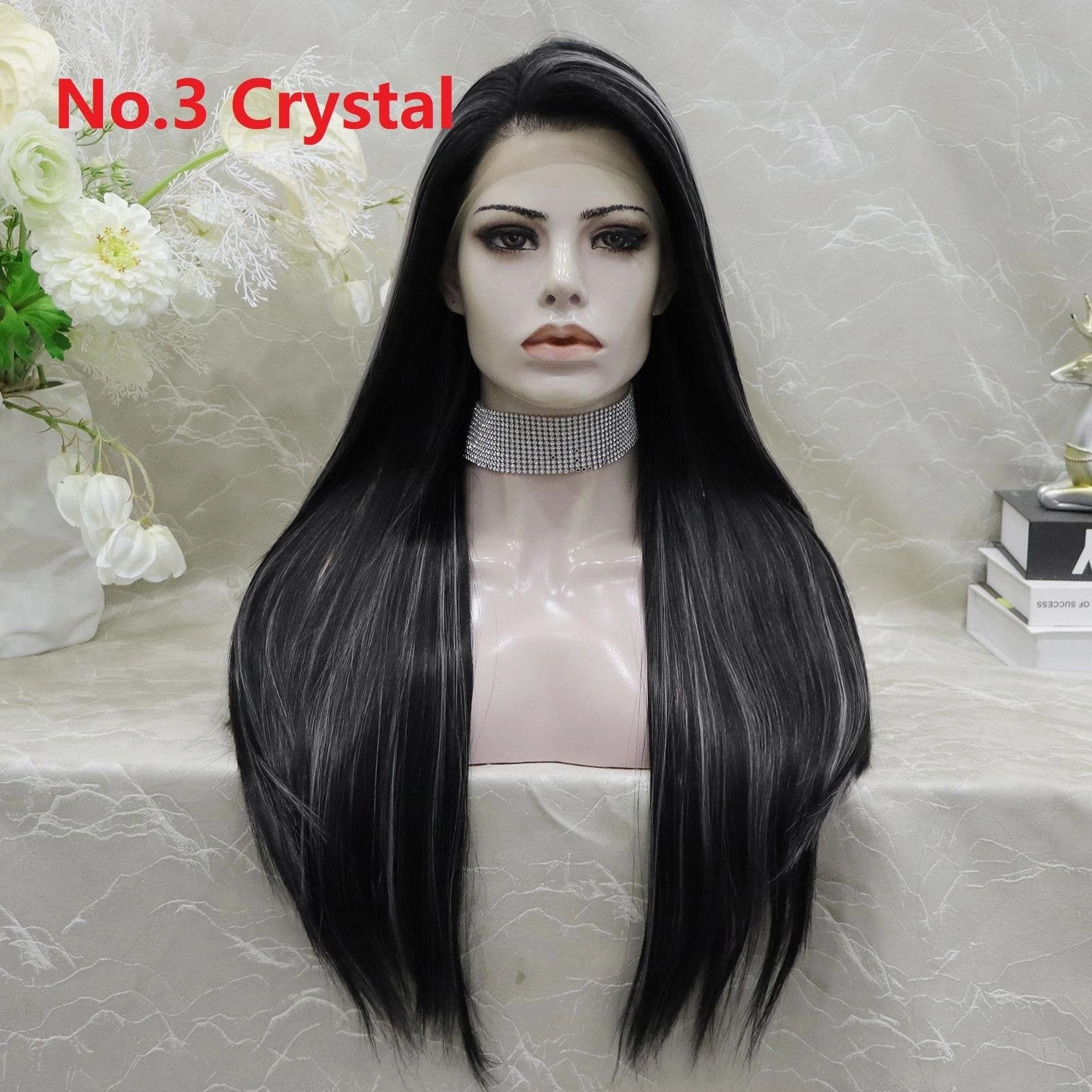 IMstyle Crystal New Long Straight Black and White Highlight Lace Front synthetic wig 13*4 Free parting