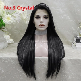 IMstyle Crystal New Long Straight Black and White Highlight Lace Front synthetic wig 13*4 Free parting