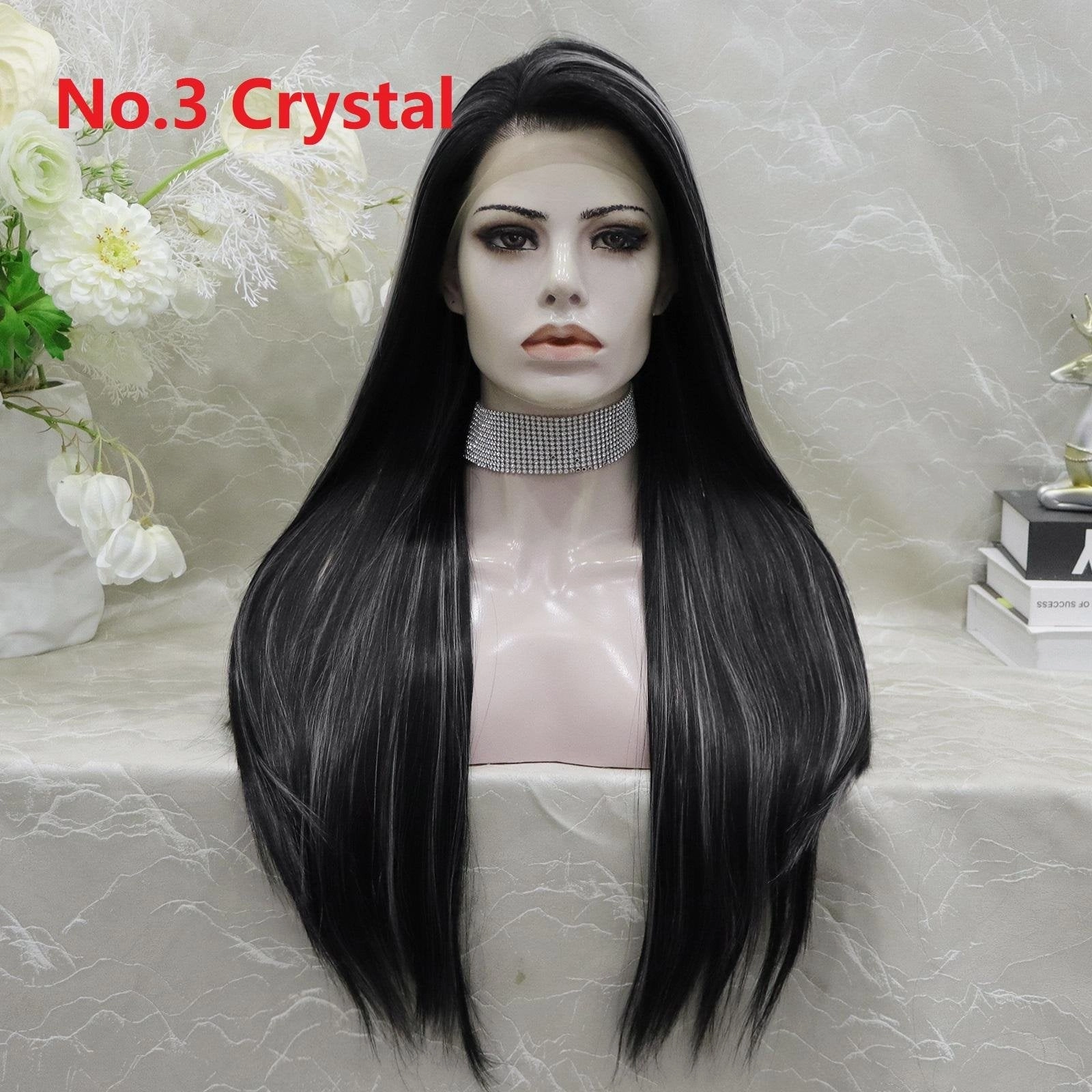 IMstyle Crystal New Long Straight Black and White Highlight Lace Front synthetic wig 13*4 Free parting