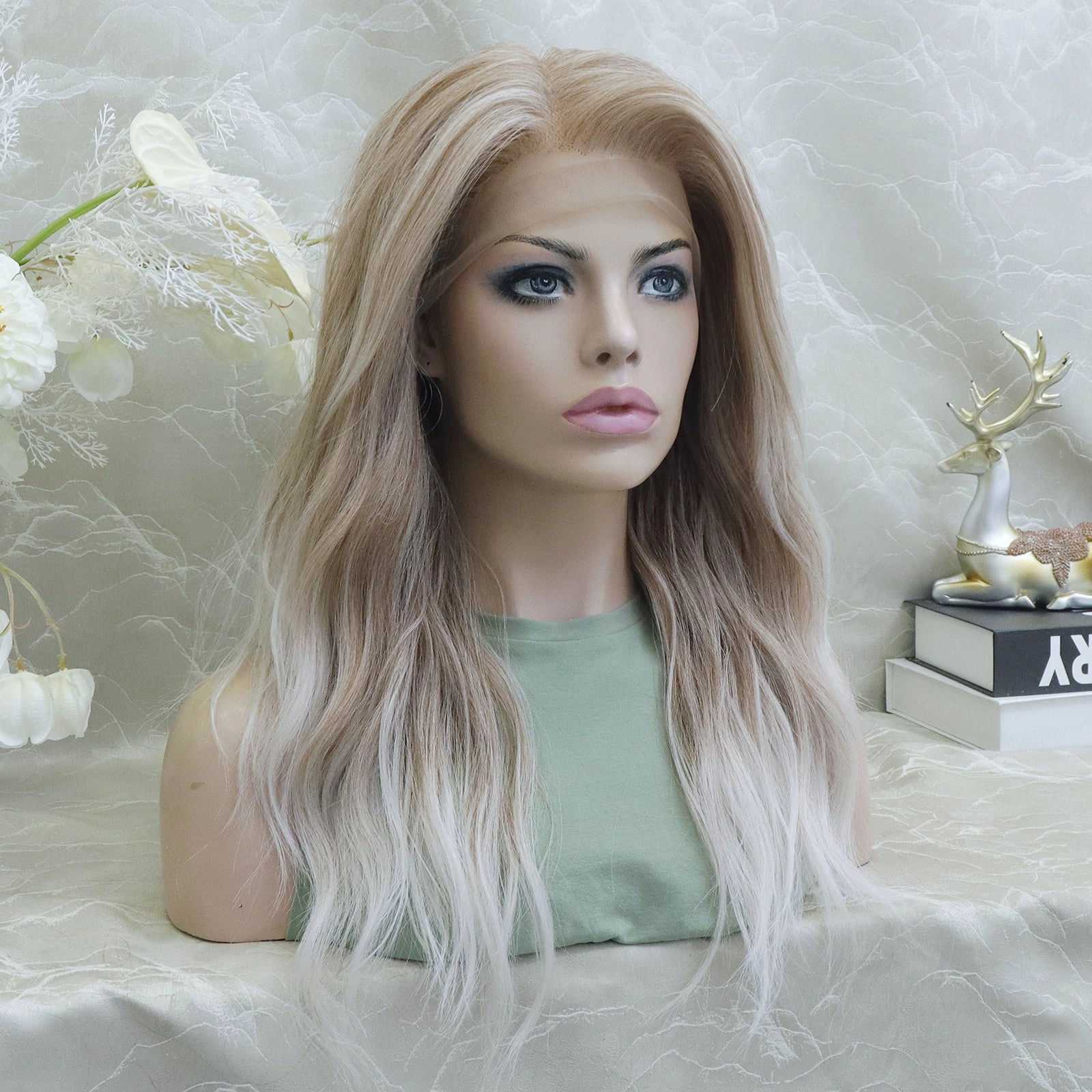IMstyle Karissa 13*4 free part low density big volum glueless pre pluck dark blonde to white blonde 22 inches natural curls lace front wigs