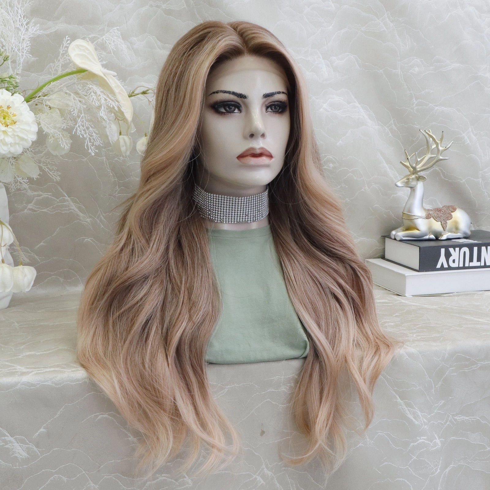 IMstyle Kristy pre plucked strawberry blonde with money piece 26inches glue less lace front wigs