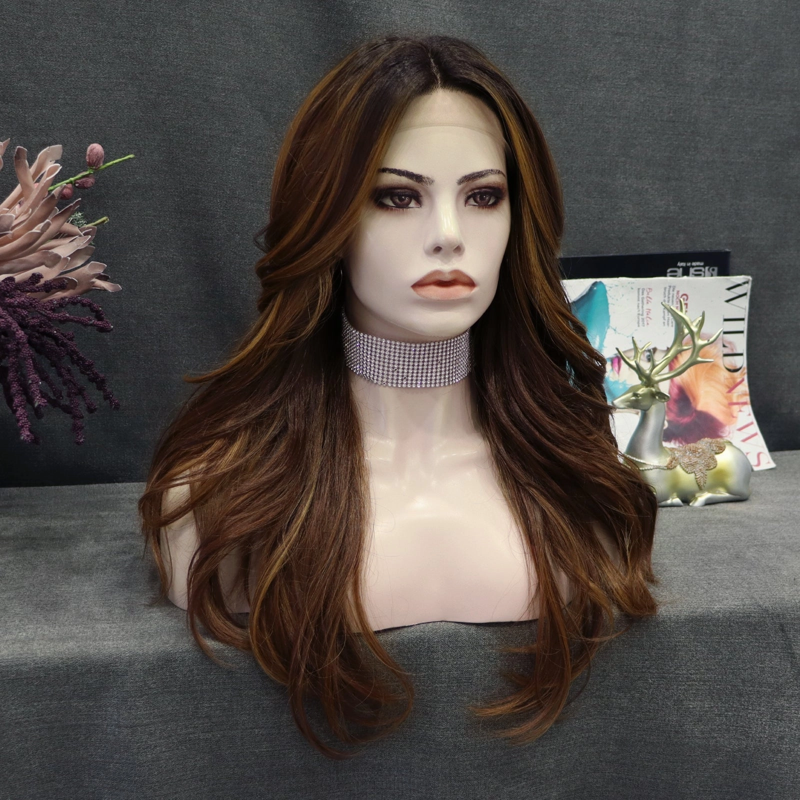 IMstyle Remy yellow brown with dark root layer cut 24 inches T part lace front glueless wigs（ThehairhoneysCollection）