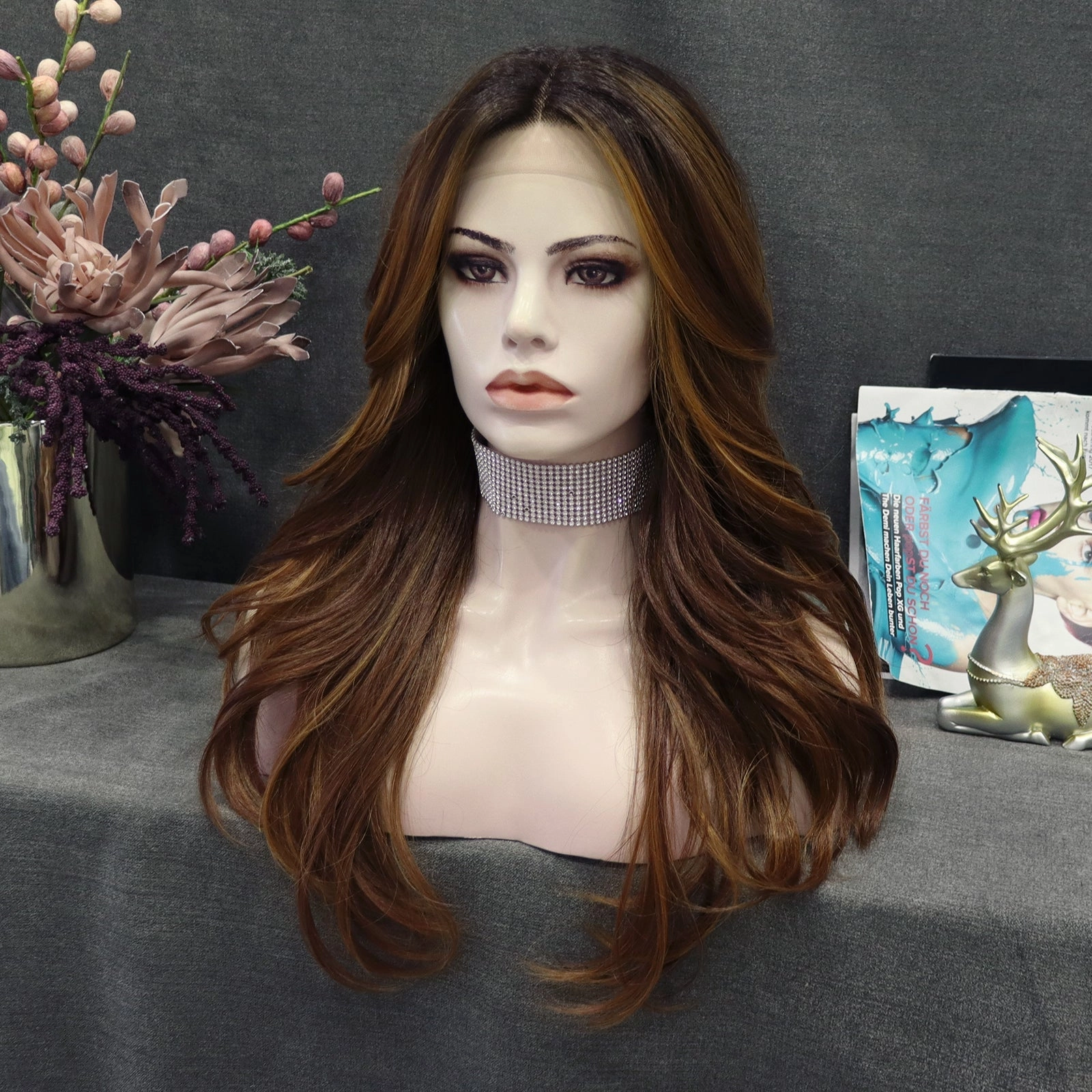 IMstyle Remy yellow brown with dark root layer cut 24 inches T part lace front glueless wigs（ThehairhoneysCollection）