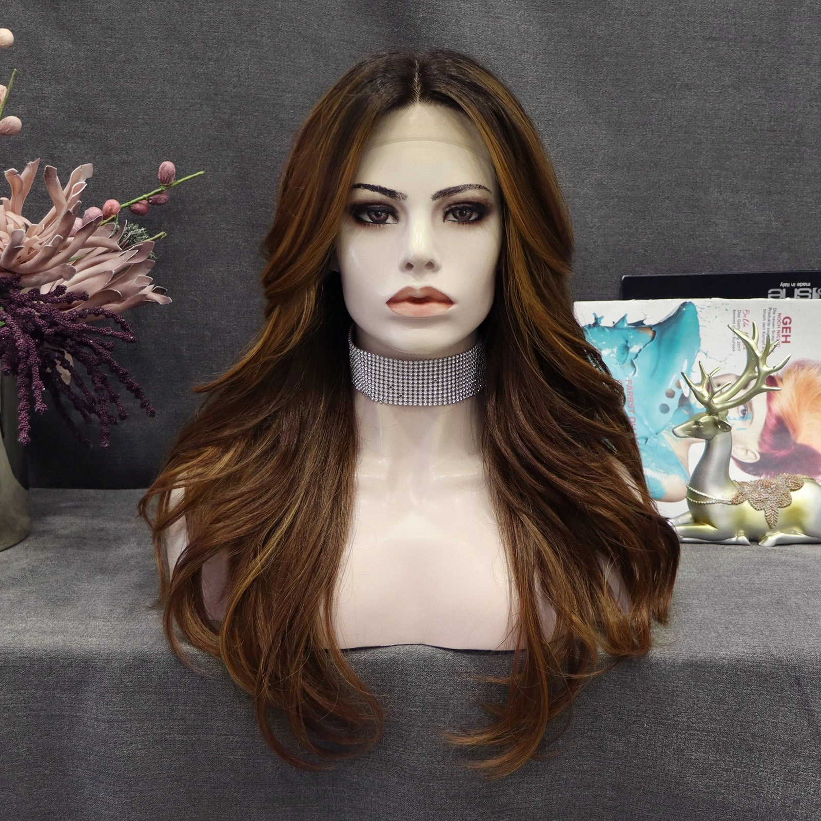 IMstyle Remy yellow brown with dark root layer cut 24 inches T part lace front glueless wigs（ThehairhoneysCollection）
