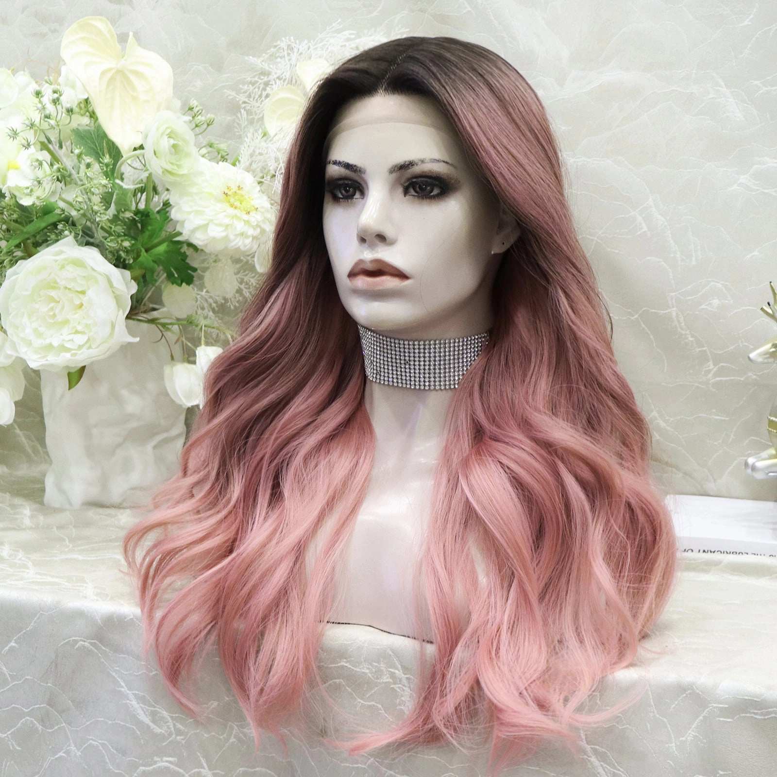 IMstyle Salmon pink   Elsa glueless T part salmon pink with dart rooting