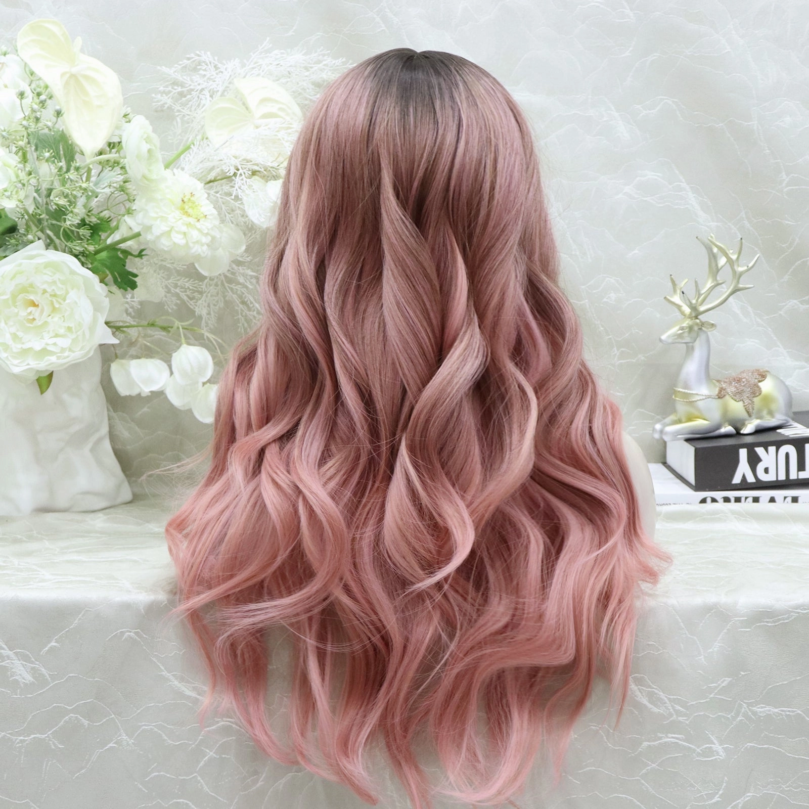 IMstyle Salmon pink   Elsa glueless T part salmon pink with dart rooting