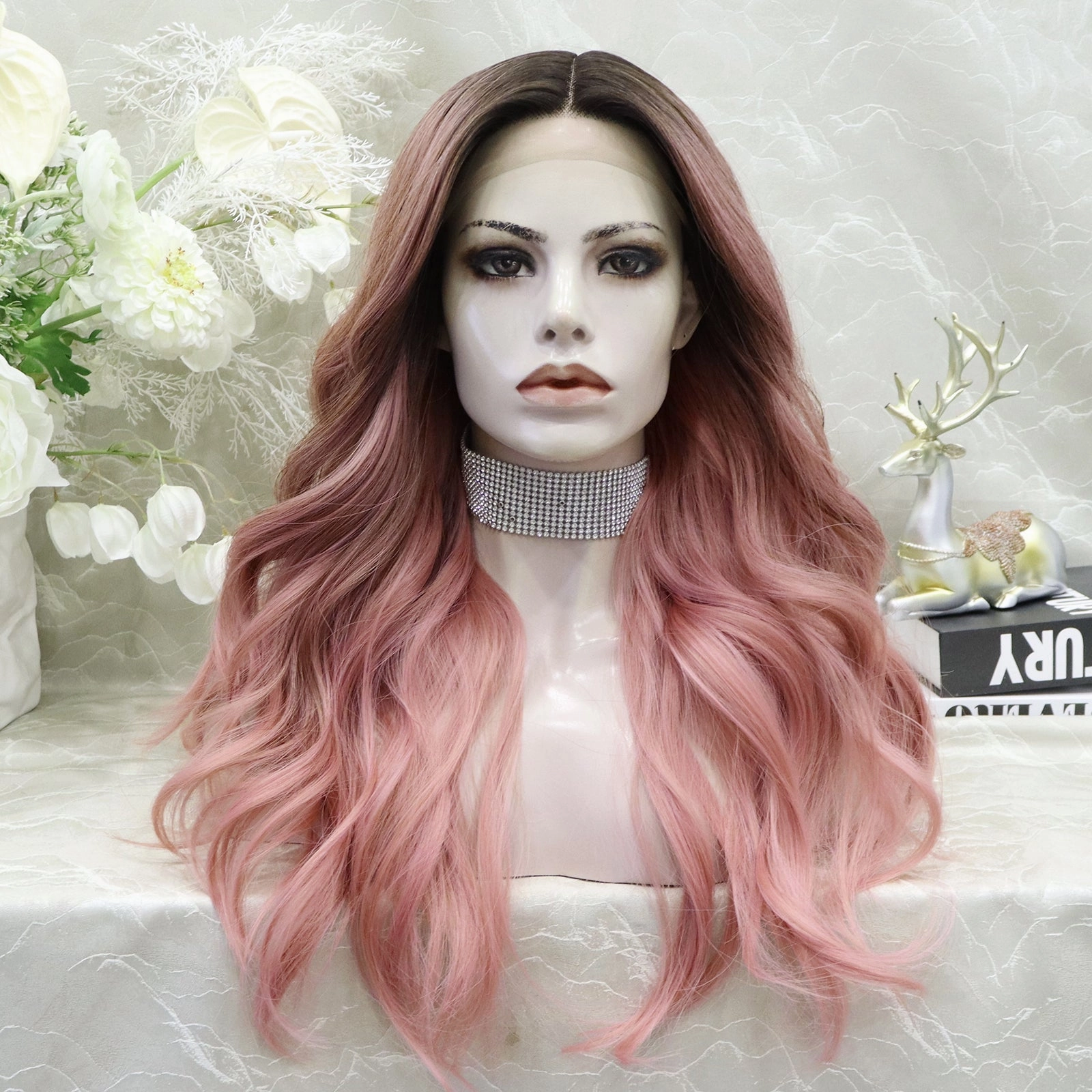 IMstyle Salmon pink   Elsa glueless T part salmon pink with dart rooting