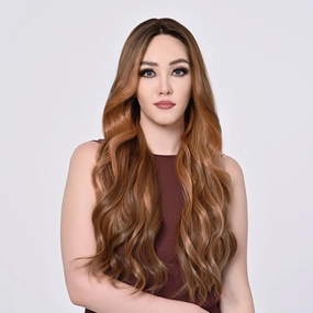 Imstylewigs 28 inches Skunk stripe orange brown body wavy lace wigs