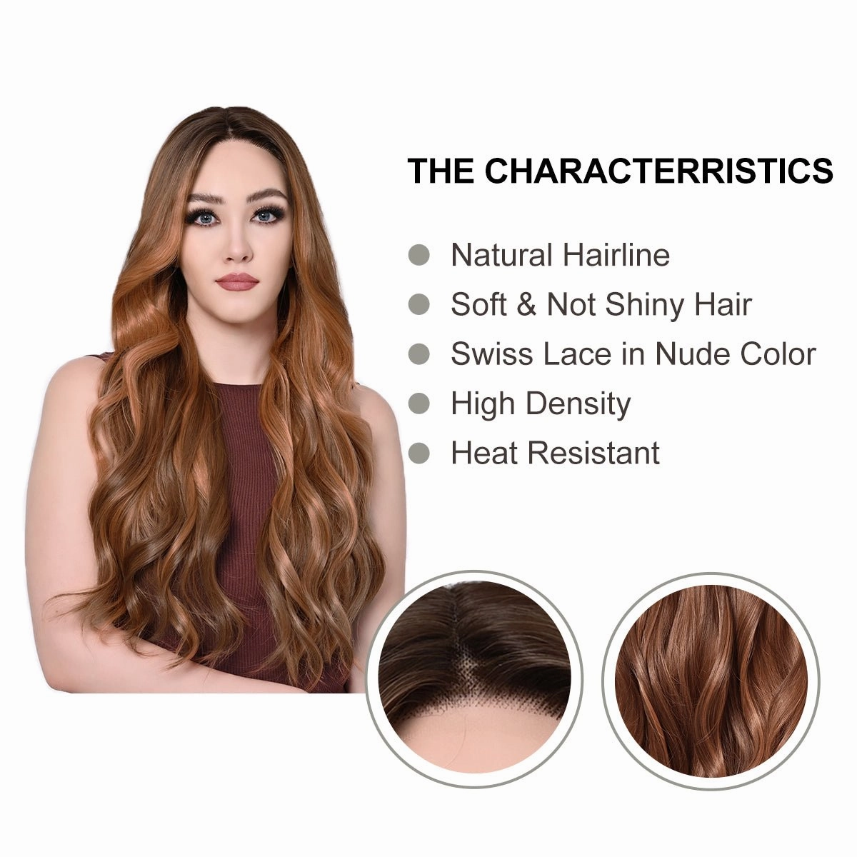 Imstylewigs 28 inches Skunk stripe orange brown body wavy lace wigs