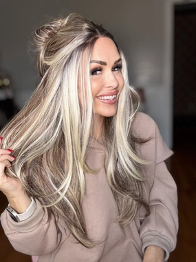 Imstylewigs Hallie T-Part Glueless 26inches Light Brown With Golden Highlights Lace Front Wigs