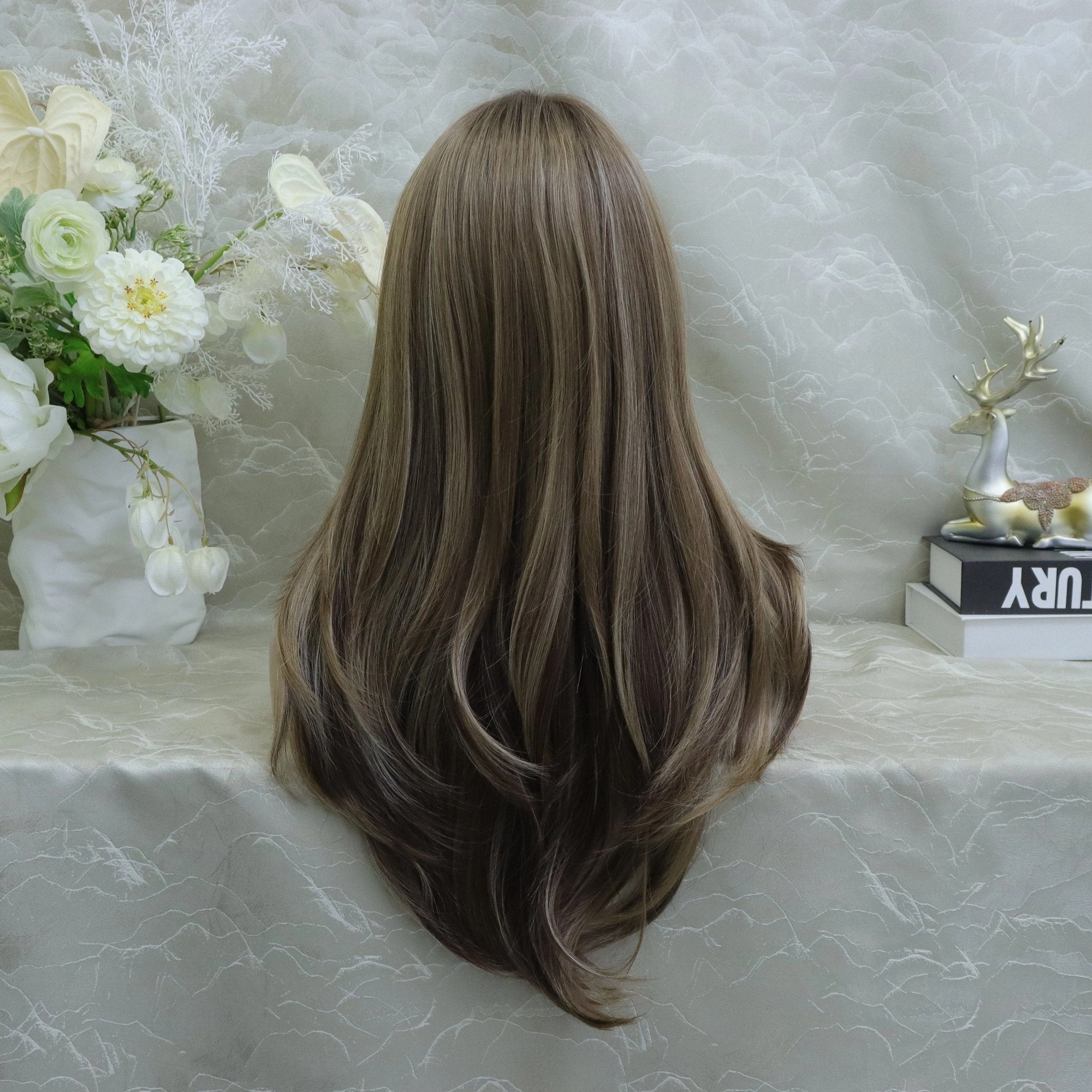Imstylewigs Hallie T-Part Glueless 26inches Light Brown With Golden Highlights Lace Front Wigs (sharaCollection)