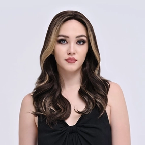 Imstylewigs-Lia-22 inches Skunk stripe Highlight dark brown body wavy lace wigs