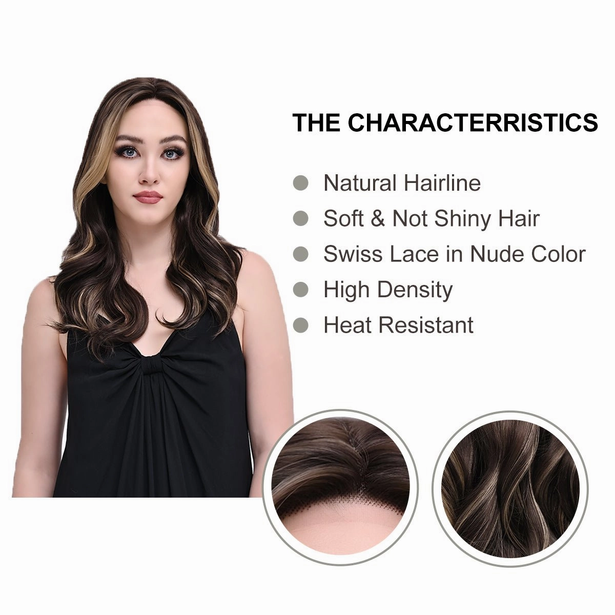 Imstylewigs-Lia-22 inches Skunk stripe Highlight dark brown body wavy lace wigs