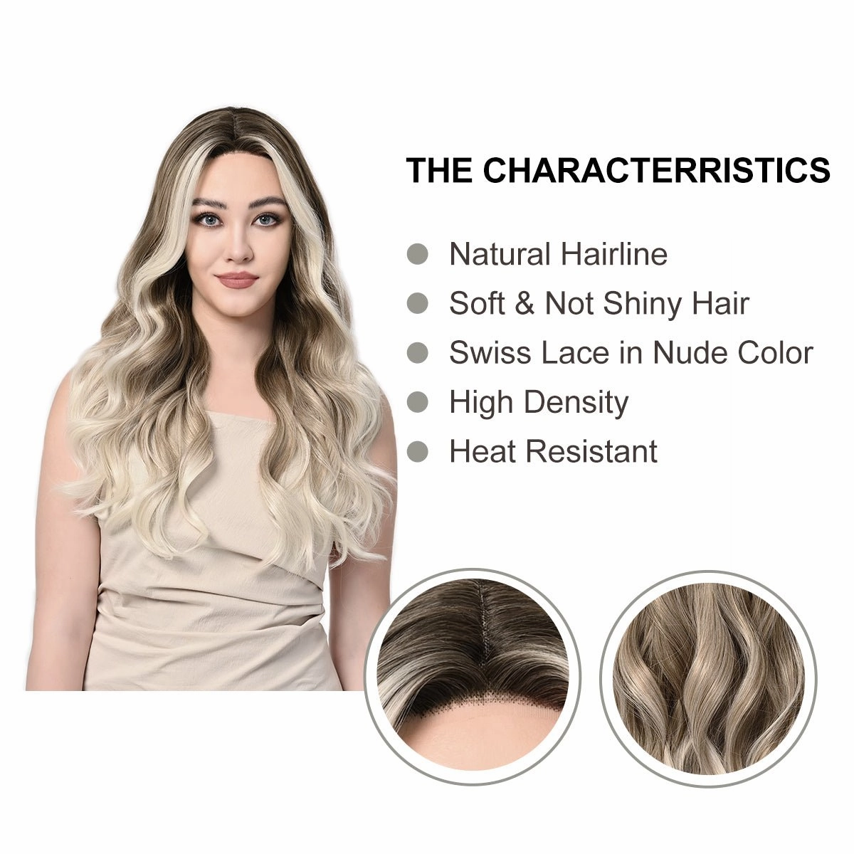 Imstylewigs-Ray-26 inches Skunk stripe ombre dark blonde lace wigs