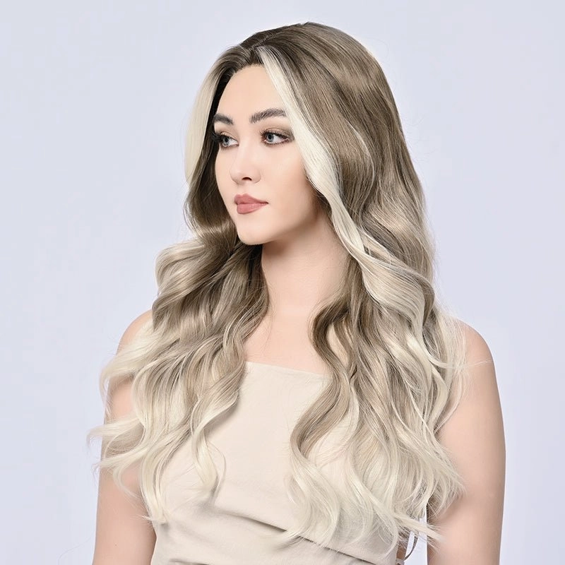 Imstylewigs-Ray-26 inches Skunk stripe ombre dark blonde lace wigs