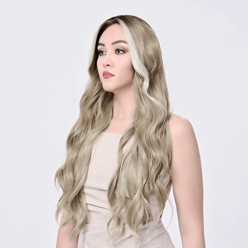 Imstylewigs Tay 32 inches Skunk stripe ombre platium blonde body wavy lace wigs