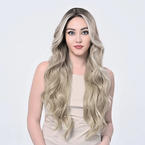 Imstylewigs Tay 32 inches Skunk stripe ombre platium blonde body wavy lace wigs