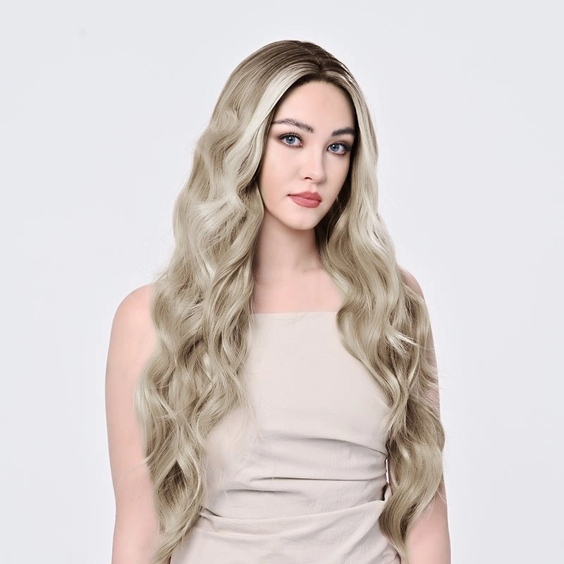 Imstylewigs Tay 32 inches Skunk stripe ombre platium blonde body wavy lace wigs