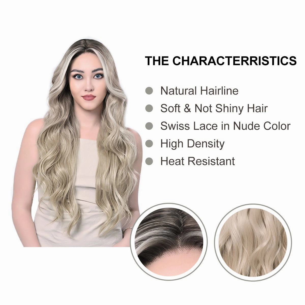 Imstylewigs Tay 32 inches Skunk stripe ombre platium blonde body wavy lace wigs
