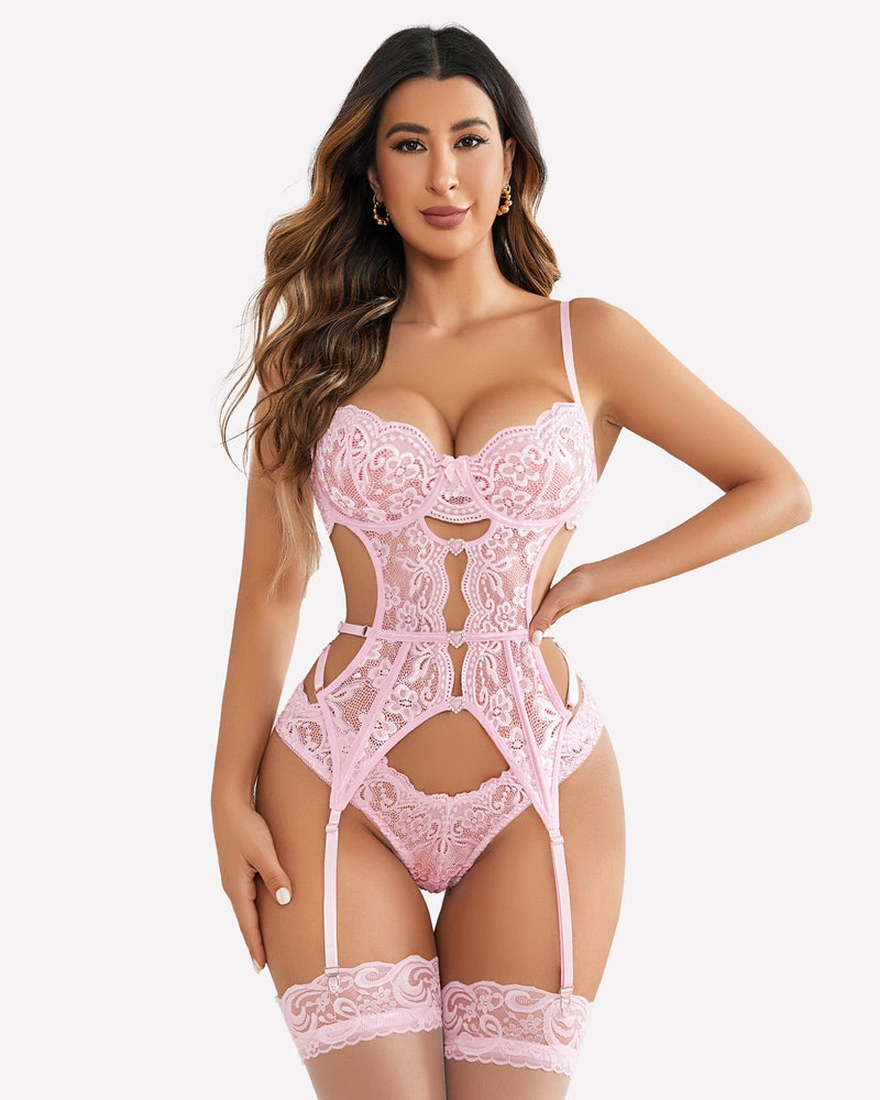 Lace Cut Out Rhinestone Corsets