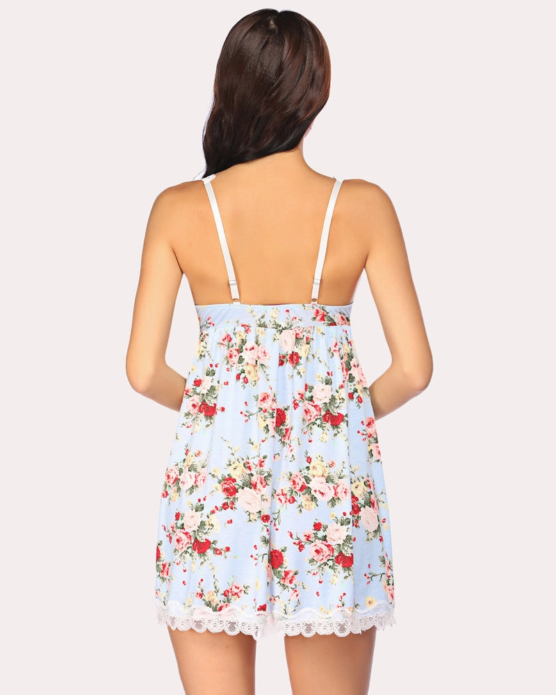 Lace Full Slip Heart Print Mini Dress
