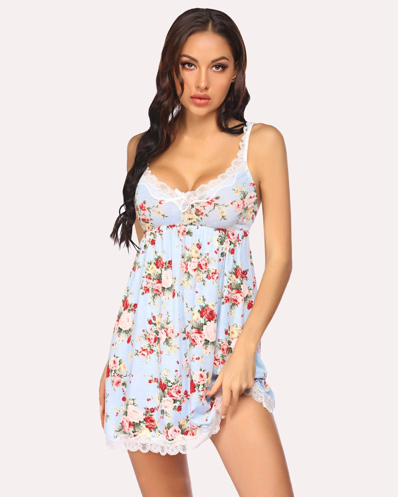 Lace Full Slip Heart Print Mini Dress