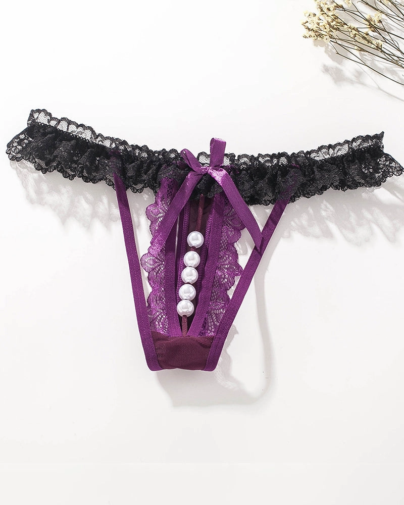 Lace Low-Rise Pearl Thong Panties