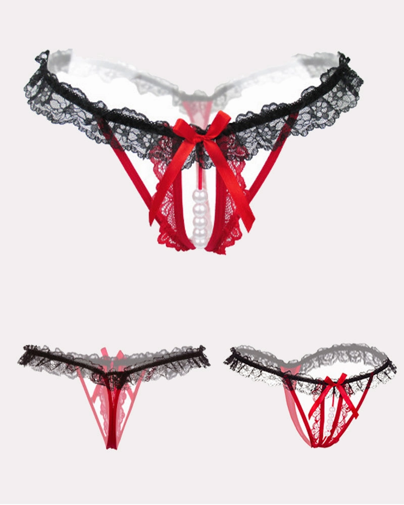 Lace Low-Rise Pearl Thong Panties
