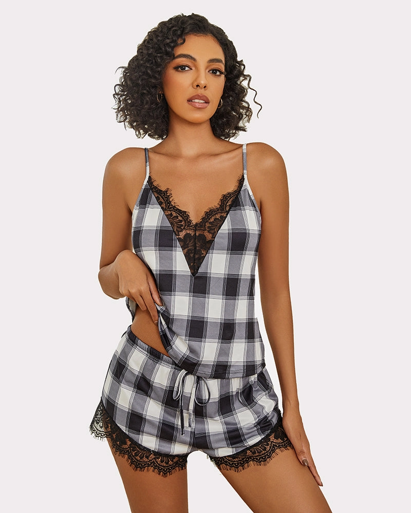 Lace Trim Short Pajama Set