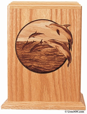 Leaping Dolphin Photo Laser Engraved Wood Urn