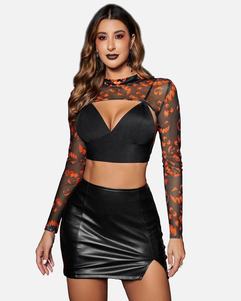 Leopard Long Sleeve See Through Shirt