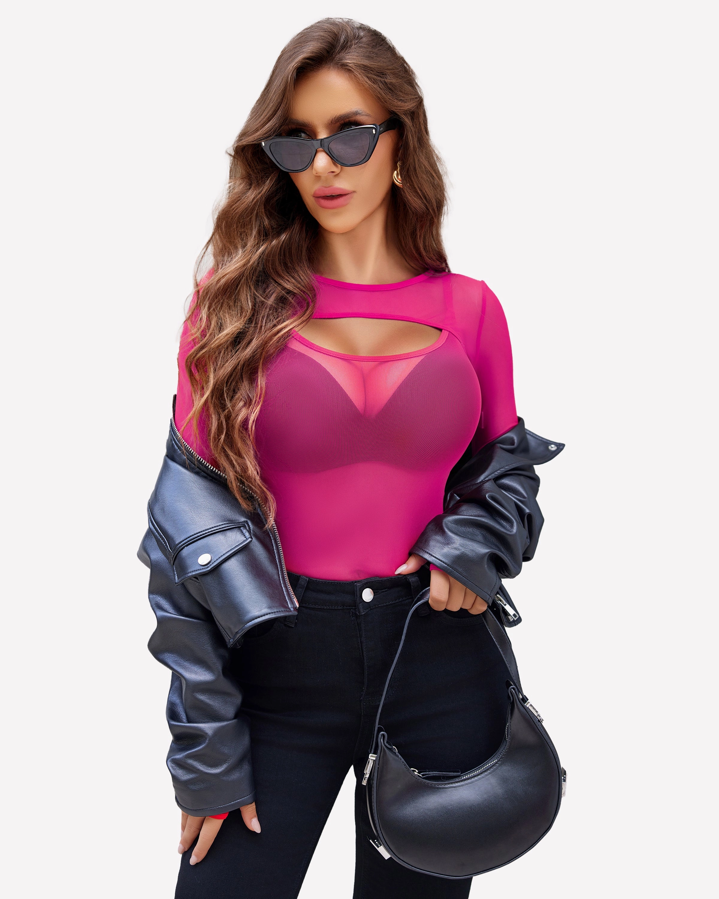 Long Sleeve Mesh Top Teddy Sheer Leotards