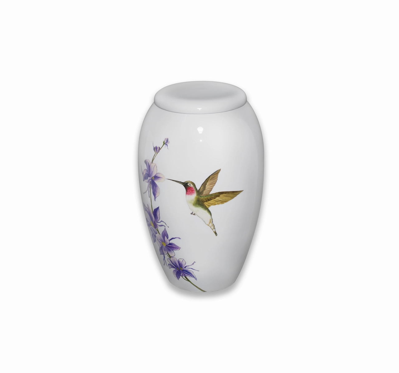 Metal Urn with a Hummingbird Scene