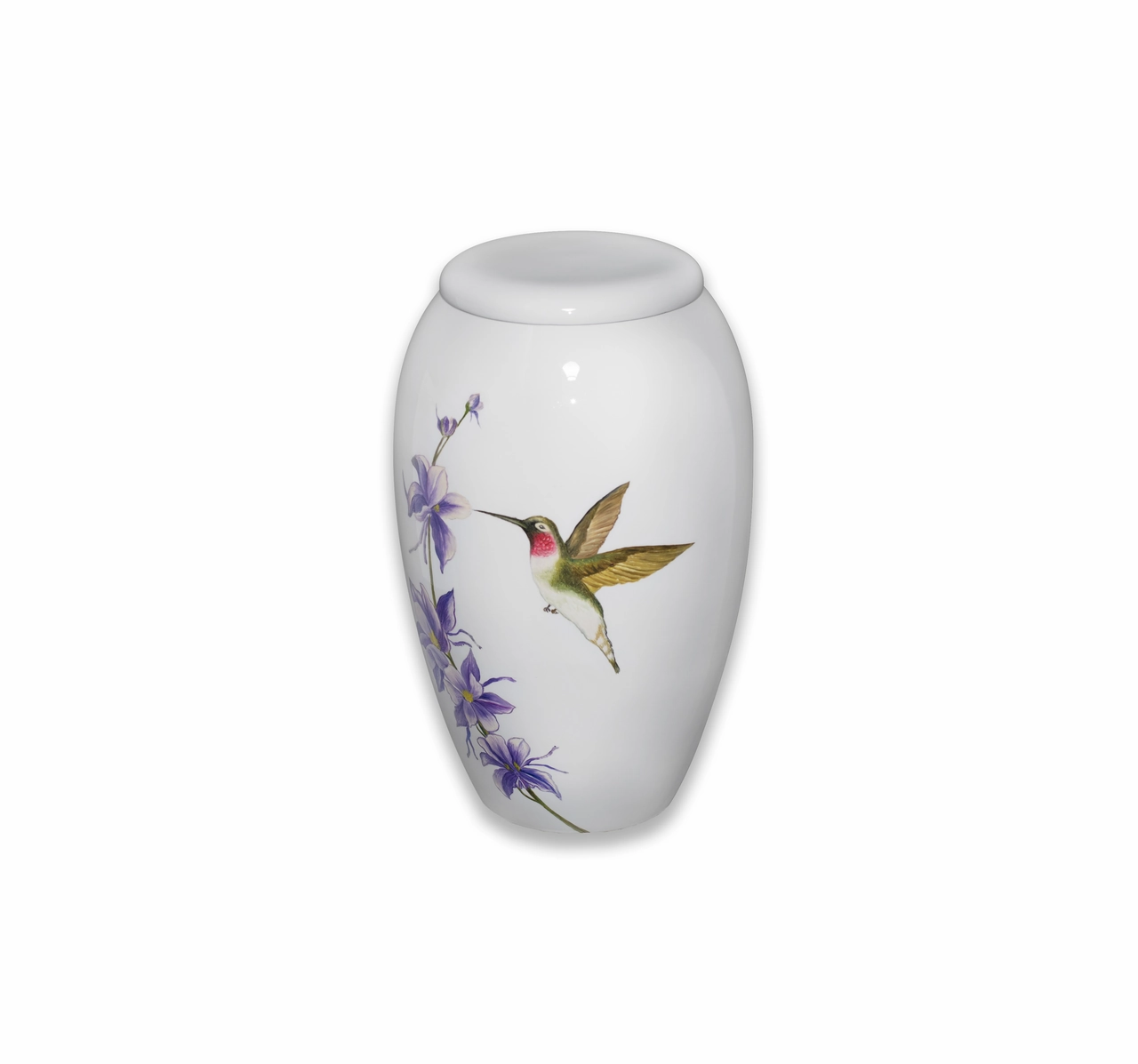 Metal Urn with a Hummingbird Scene