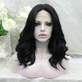 ON-SALE Zia Glueless nature black shoulder wavy lace front wig T parting adjustable Band