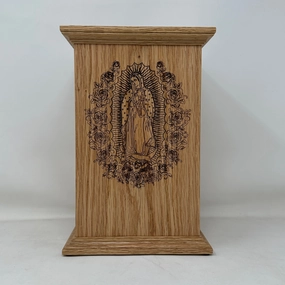 Our Lady of Guadalupe Urn in Oak