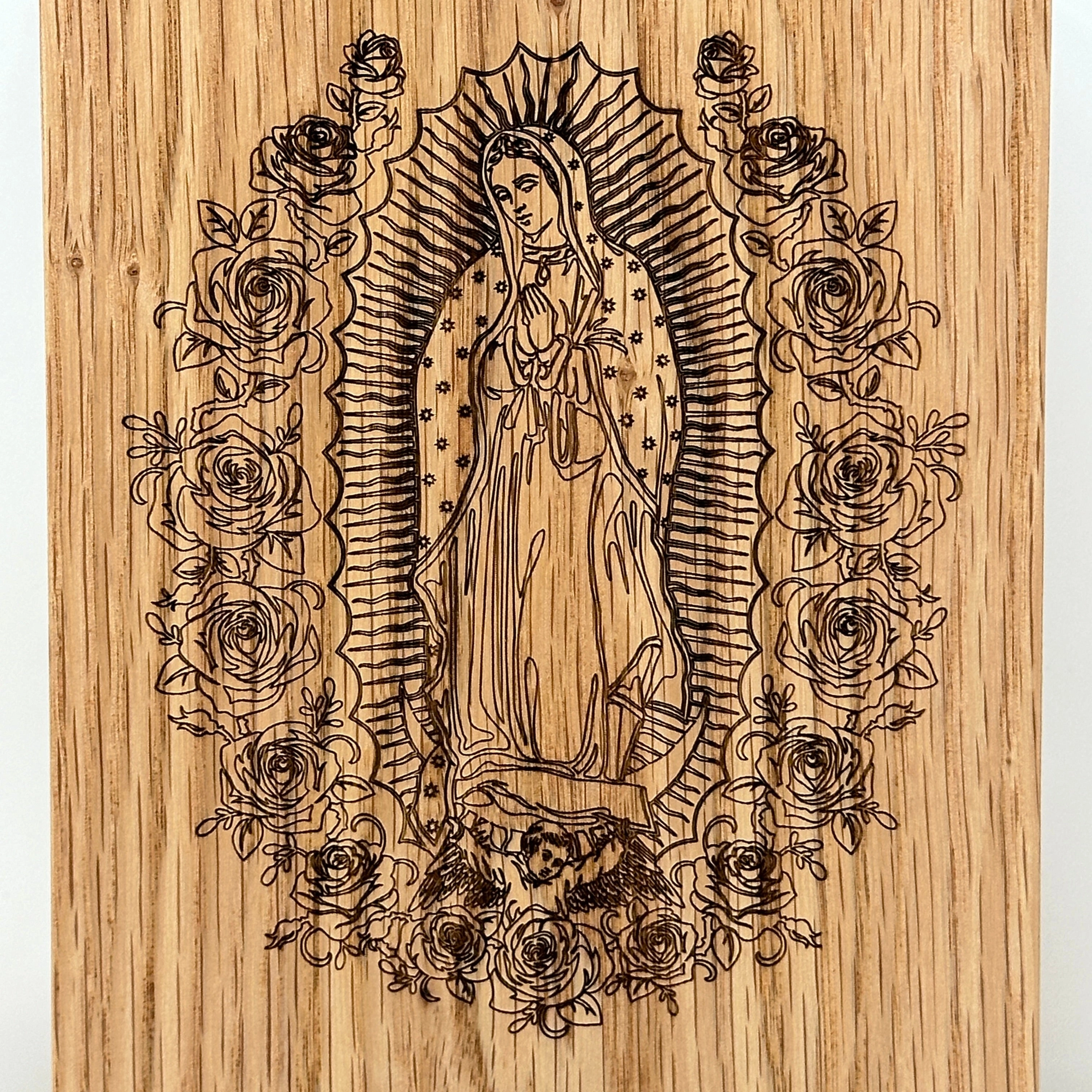 Our Lady of Guadalupe Urn in Oak
